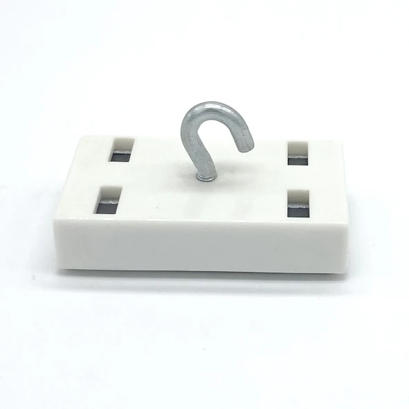 Deckenmagnet kunststoffummantelt, weiß, mit Haken, Abm.: 53 x 27 x 28 mm, Haftkraft: 15 kg