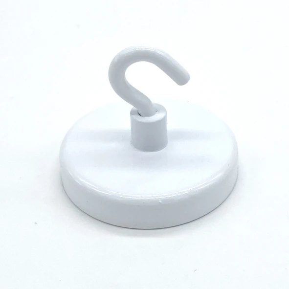 Deckenmagnet 40 mm ø Haftkraft: 12,5 kg, eisenummantelt, weiß, mit Haken