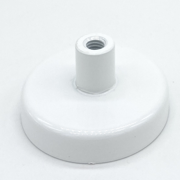 Flachgreifer 57 mm ø</p>
<p>mit Gewindebuchse: M8<br />
Haftkraft: 28 kg, eisenummantelt,<br />
weiß, 10,5 mm hoch