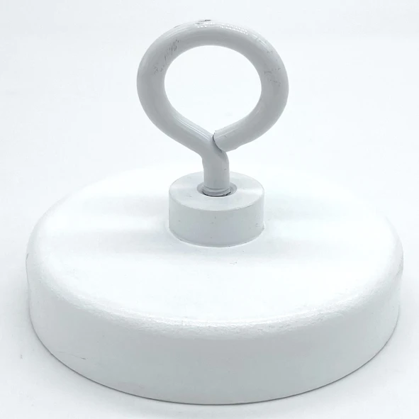 C-Haken 100 mm Deckenmagnet 80 mm ø Haftkraft: 60 kg, eisenummantelt, weiß, mit Öse