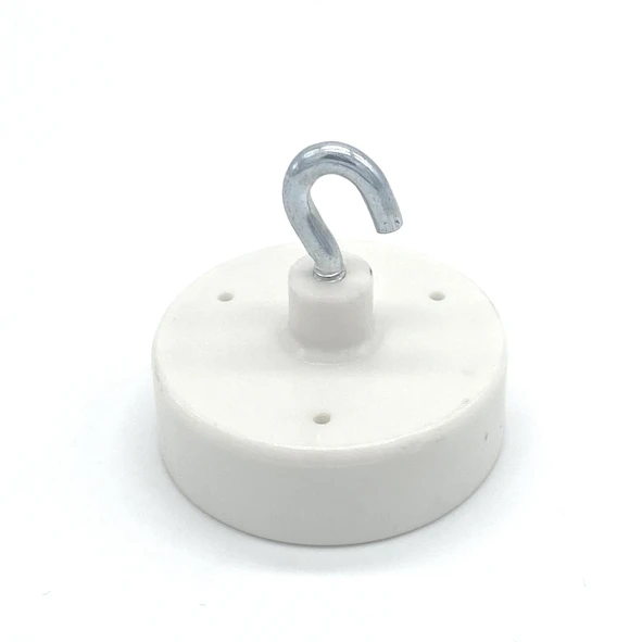 Deckenmagnet 43 mm ø kunststoffummantelt, weiß, mit Haken, 37 mm hoch, Haftkraft: 12 kg