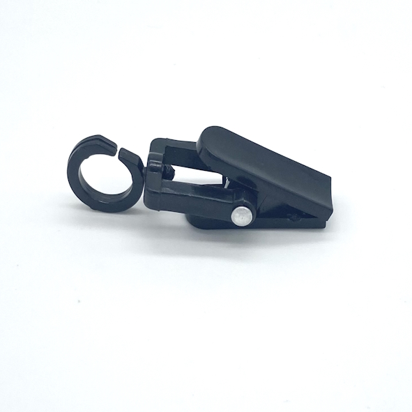 Kleiner Kunststoffclip 49 mm lang, mit drehbarem Ringhaken, schwarz